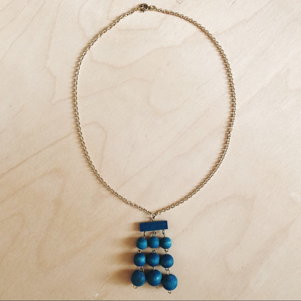 Vintage Mid Century Blue & Gold Bead Necklace